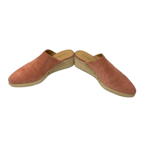 Lucky Brand‎ Mule Wedges Espadrille Platform Suede Leather Slip On Shoes 11 Pink - Picture 4 of 5